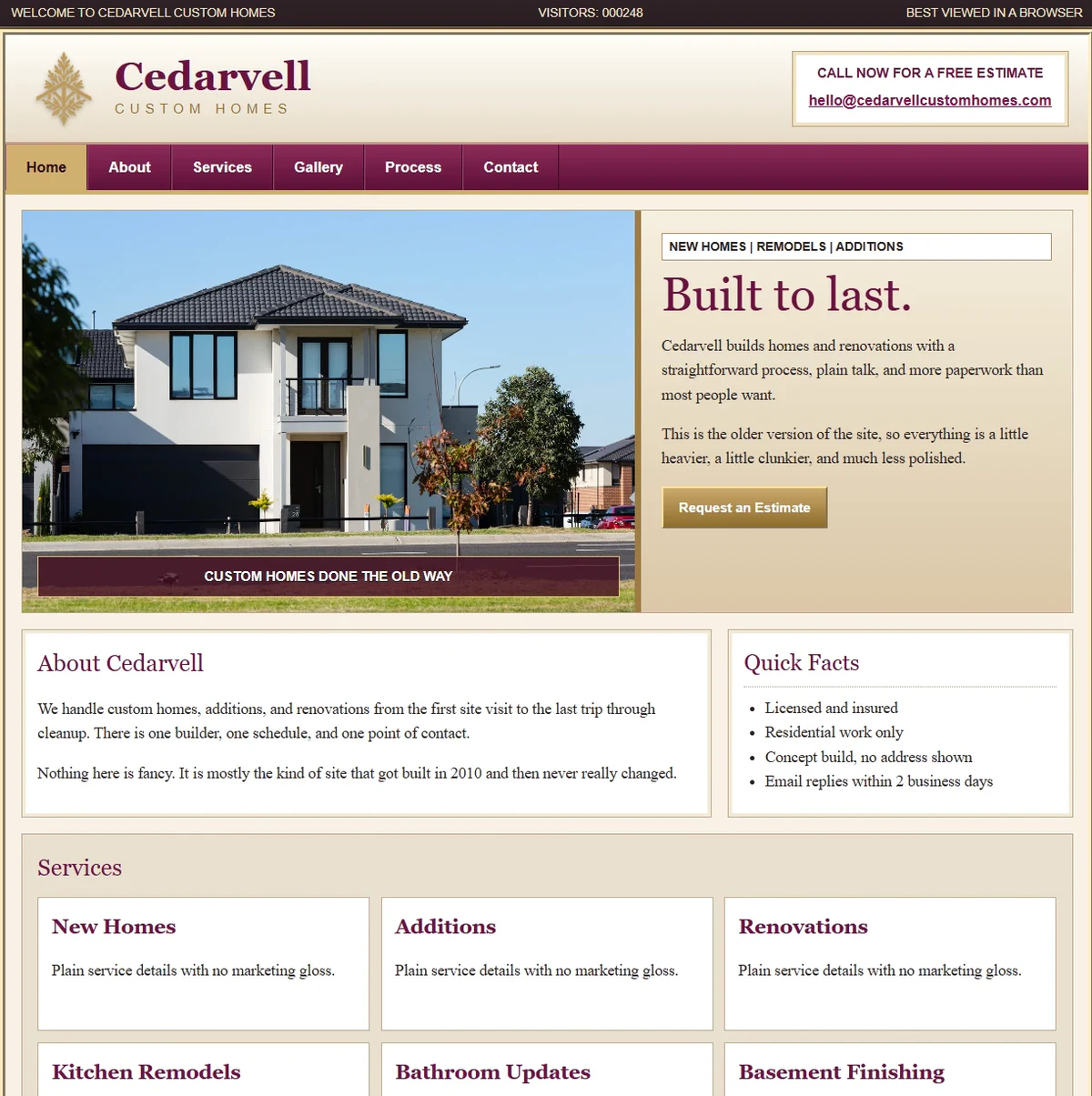 The older Cedarvell website: a dated, boxed layout